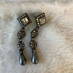 Faux Tahitian Pearl Drop Earrings w/ Rhinestones
